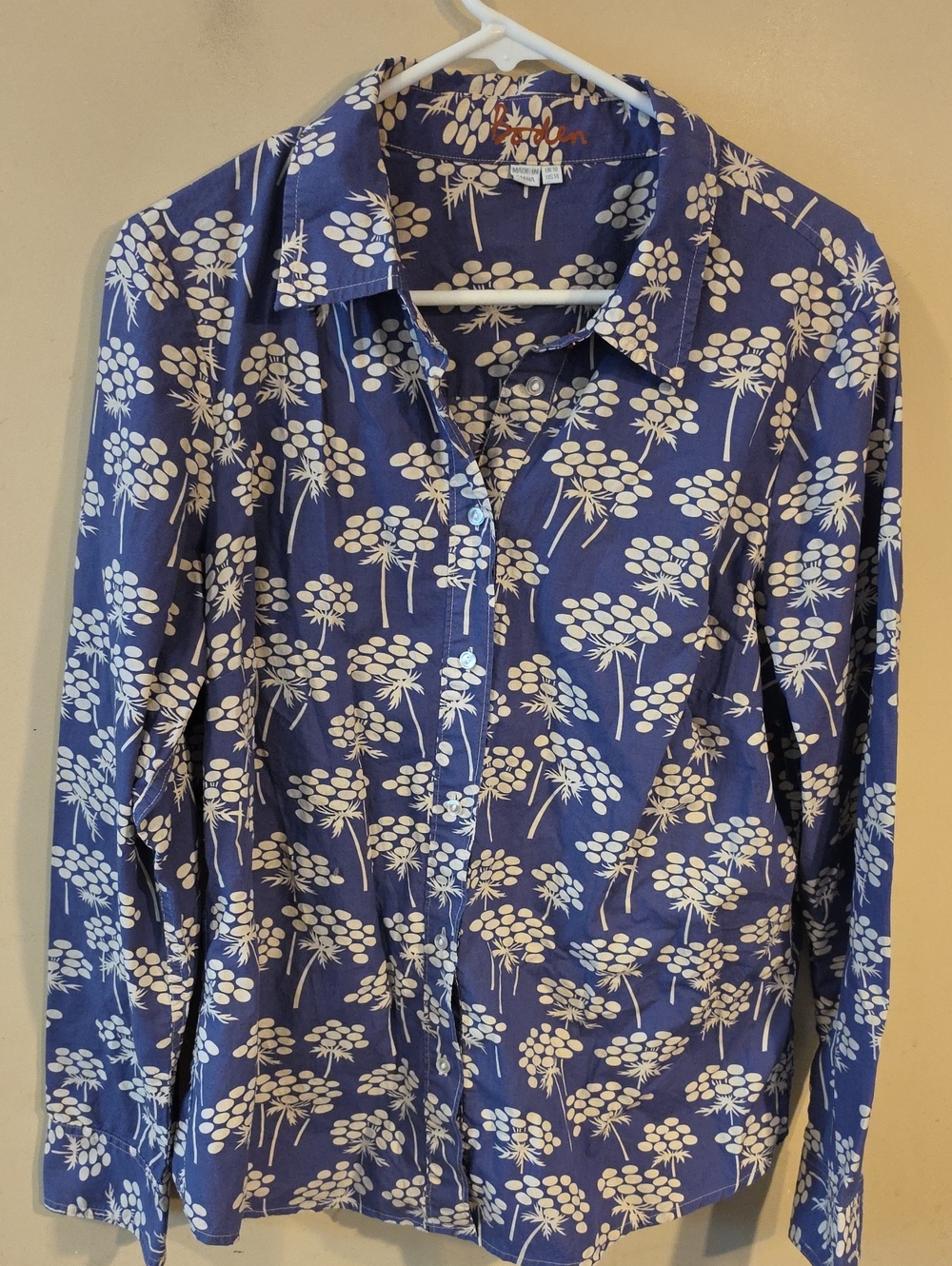 Women's Boden Purple Floral Button-Up Shirt -size 14 Euc